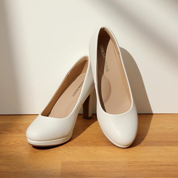 Dream Pairs Women's White-pu Polyurethane (PU) Close Toe Low Kitten Heels Pump - Picture 4 of 7